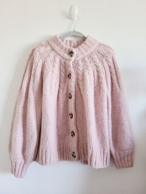 Madwwell Cozy Knit Button-Up Cardigan in Blush Pink
